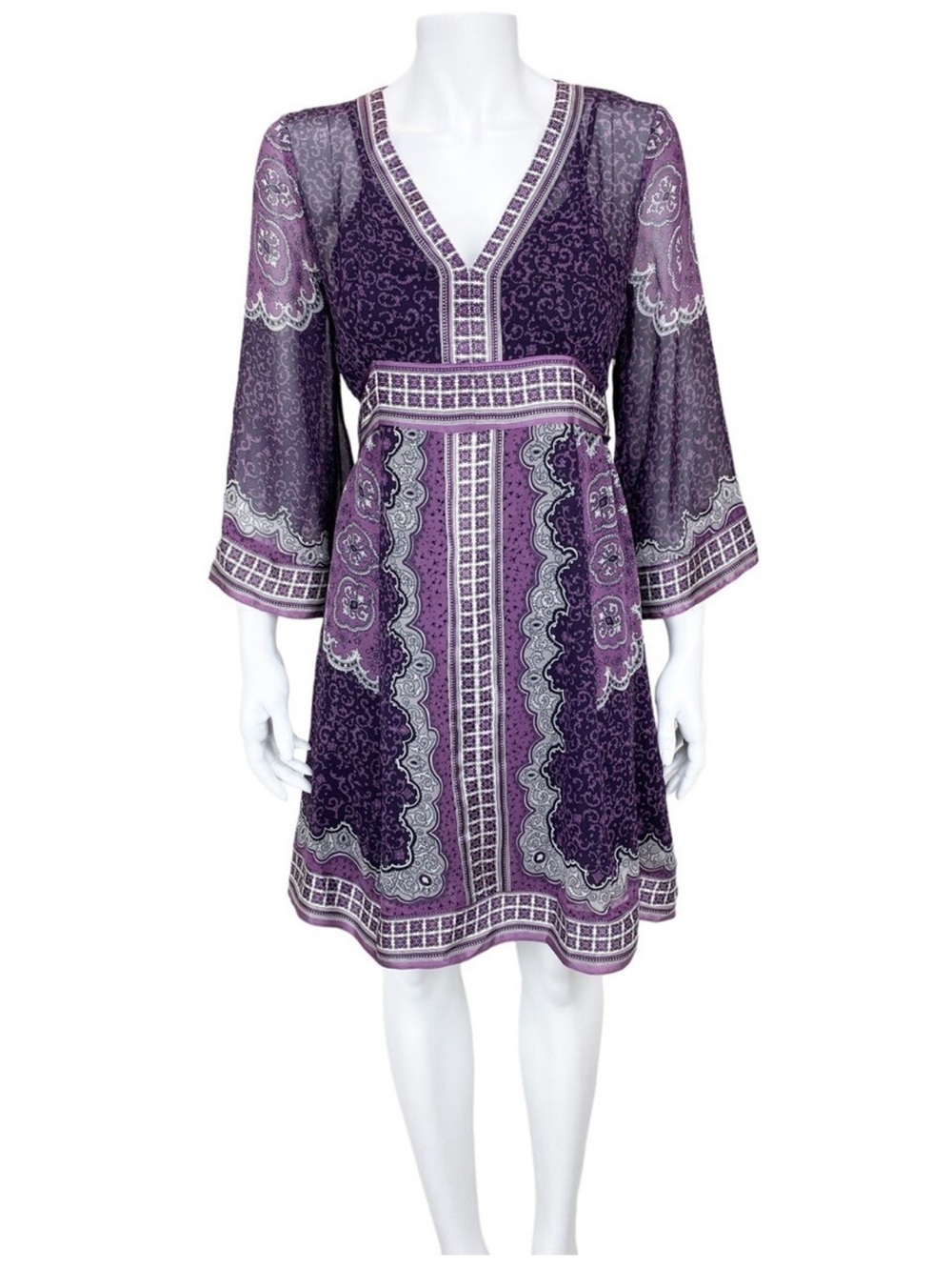 New INC International Concepts Plum Paisley Silk Kimono Dress. Size 12P